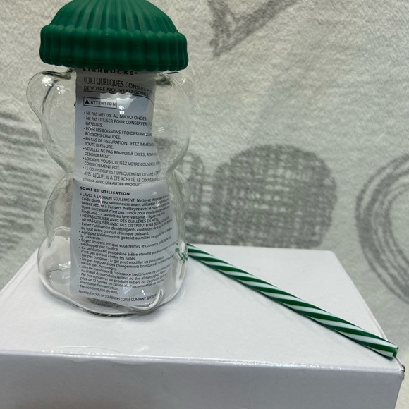 Starbucks bearista Bear Glass cup with Green Straw - Picture 2 of 4